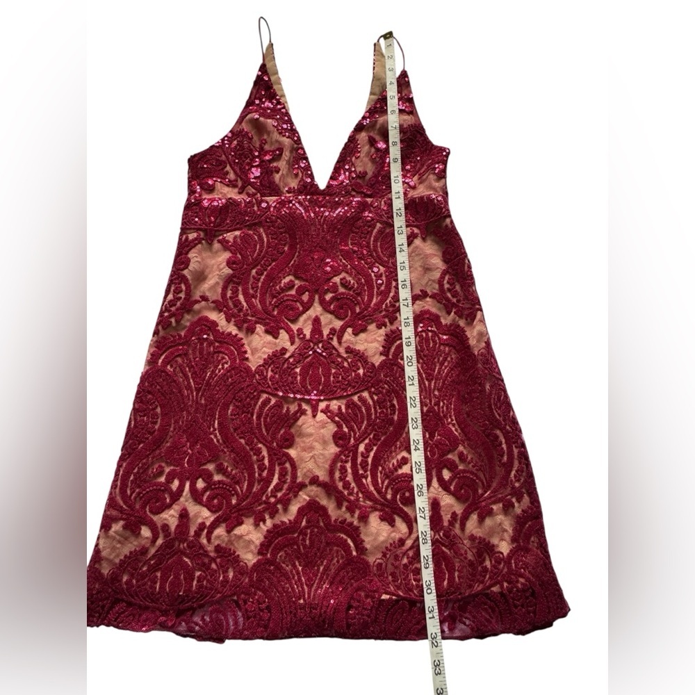 Free People Night Shimmer Mini Raspberry Red V Neck Sequined Dress Size 2 - Picture 12 of 13